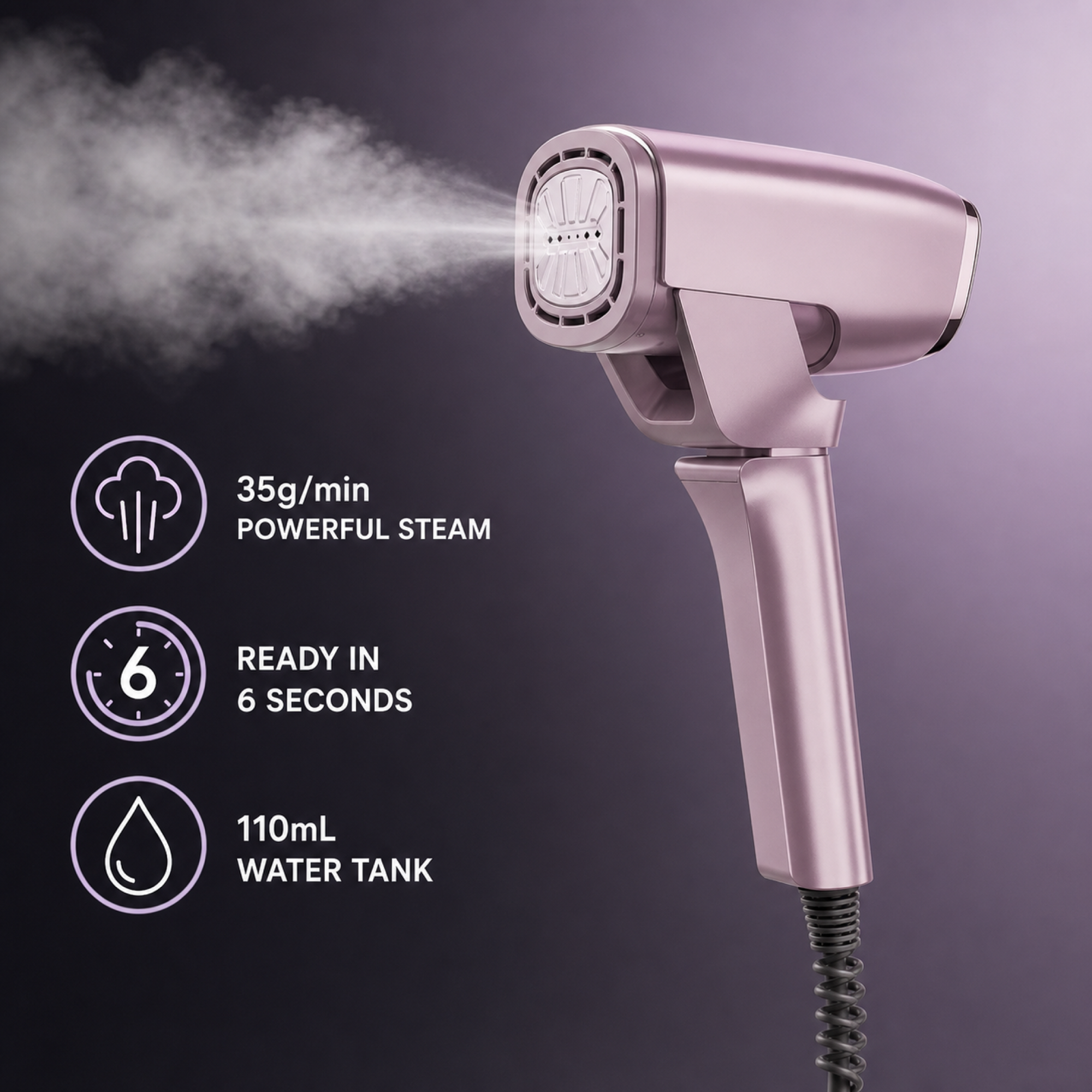 DS-SI 002 in pink with 35 grams per minute steam, six-second heat-up and 110 millilitre tank