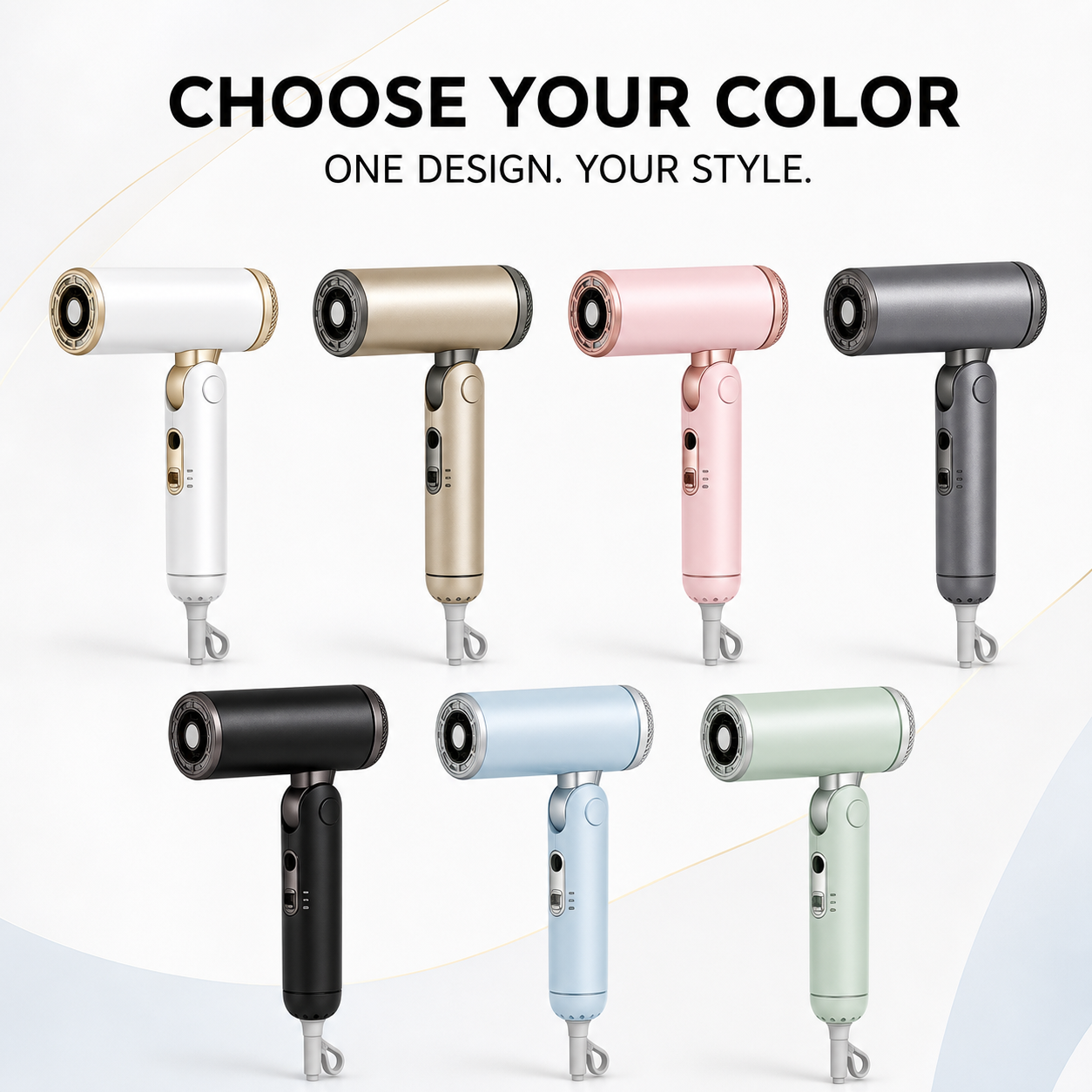 Seven color directions for the foldable high-speed hair dryer