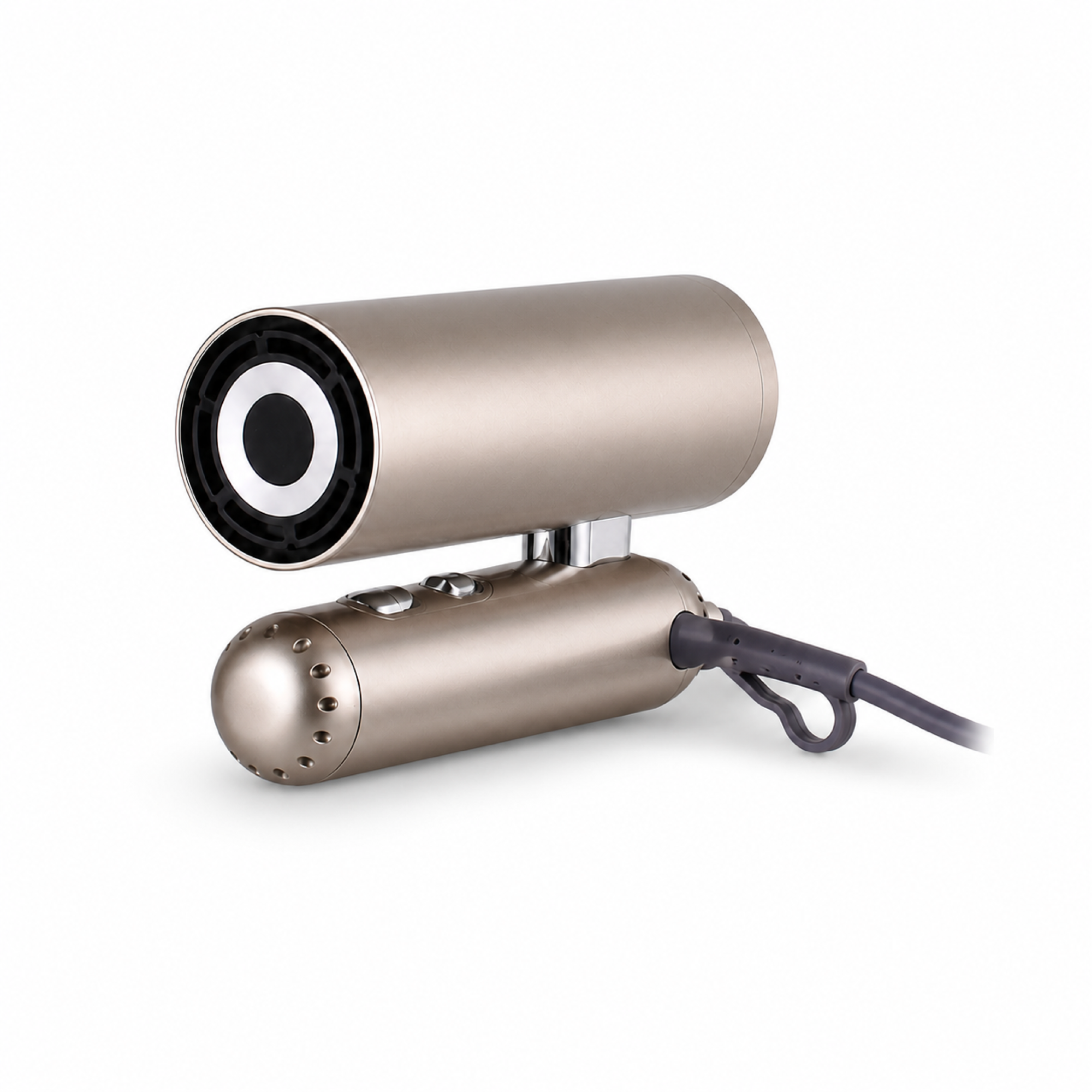 Champagne-gold foldable high-speed hair dryer in a compact folded presentation